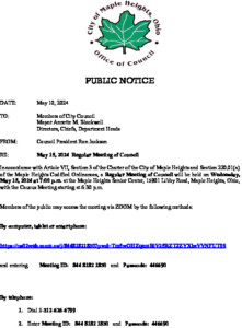 Icon of May 15, 2024 Council Meeting Notice