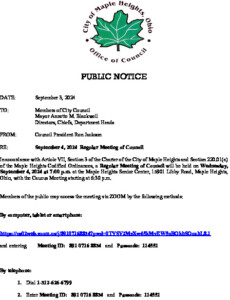 Icon of September 4, 2024 Council Meeting Notice