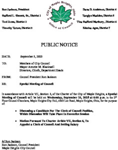 Icon of Sept 10 2025 Special Meeting Of Council Notice