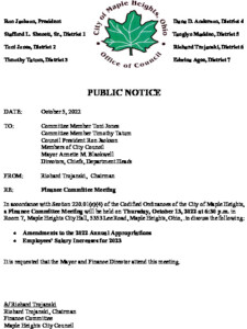 Icon of October 13, 2022 Finance Committeee Meeting Notice