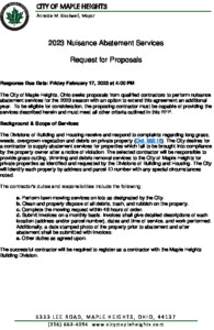 Icon of Maple Heights - Request For Proposals - 2023 Nuisance Abatement - FILLABLE