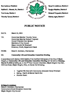 Icon of March 27, 2023 Community Life And Education Committee Meeting Notice