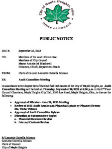 Icon of September 28, 2023 Audit Committee Meeting Notice