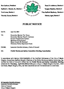 Icon of April 25, 2024 PWSC Meeting~Cancellation Notice