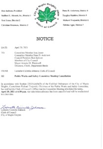 Icon of April 20, 2021 PWSC Meeting Cancellation Notice