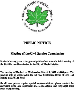 Icon of March 2, 2022 Public Notice Meeting of the Civil Service Commission