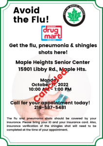 Flu, pneumonia, and shingles vaccination clinic: CANCELED @ Maple Heights Senior Center