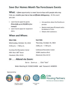 Save our Homes Month Tax Foreclosure Events @ Gunning Park Rec Center