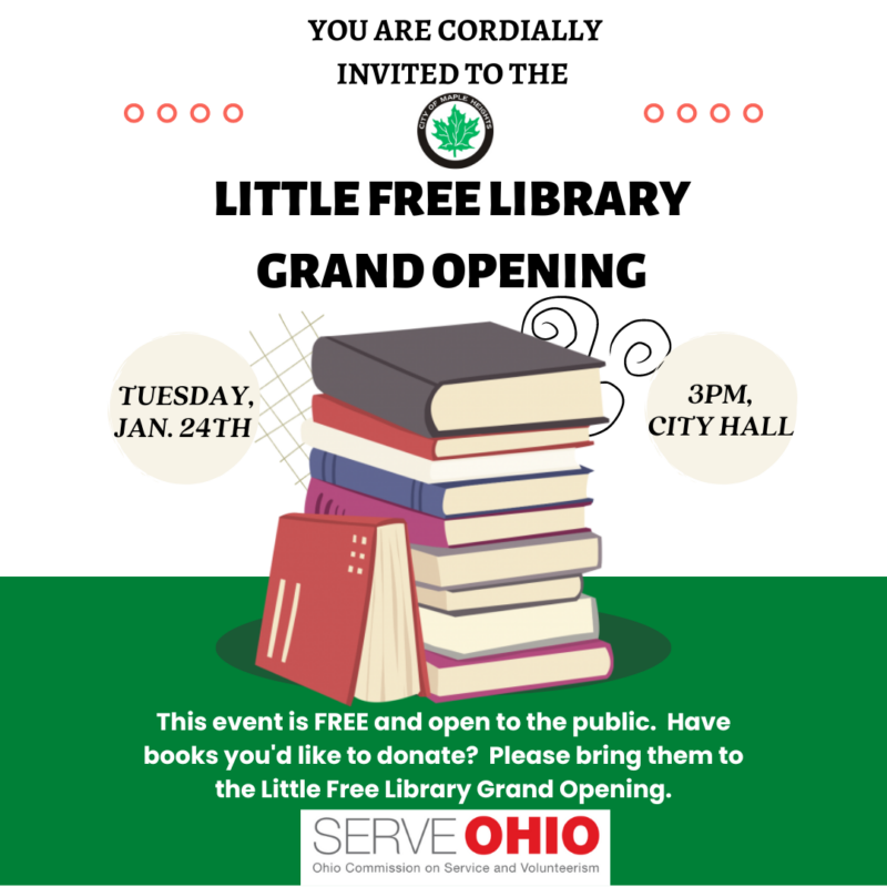 Little Free Library Grand Opening set for Tuesday, January 24, 2023 City of Maple Heights