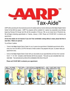 AARP Free Tax Preparation @ Maple Heights Senior Center | Maple Heights | Ohio | United States
