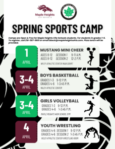 FREE YOUTH SPRING SPORTS CAMP - Mustang Mini Cheer Camp @ Wiley Athletic Center- Main Court | Maple Heights | Ohio | United States